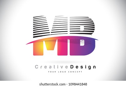 MB M B Letter Logo Design With Creative Lines and Swosh in Purple Brush Color Vector Illustration.