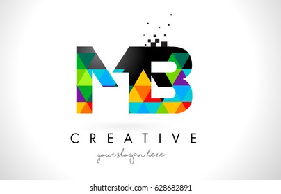 MB M B Letter Logo with Colorful Vivid Triangles Texture Design Vector Illustration.
