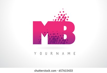 MB M B Letter Logo with Pink Letters and Purple Color Particles Dots Design.