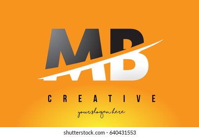 MB M B Letter Modern Logo Design with Swoosh Cutting the Middle Letters and Yellow Background.