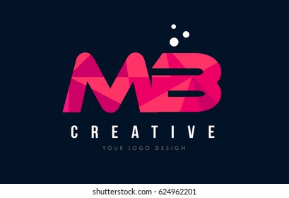 MB M B Purple Letter Logo Design with Low Poly Pink Triangles Concept