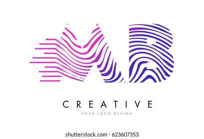 MB M B Zebra Letter Logo Design with Black and White Stripes Vector