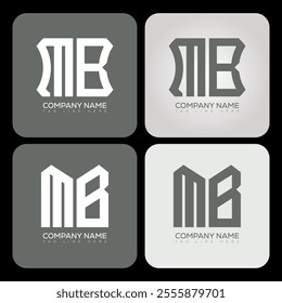 MB polygon, hexagon, flat and simple letter logo set in one artboard. MB minimalist and classic logo.
