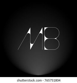 MB White thin minimalist LOGO Design with Highlight on Black Background.