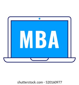 MBA, laptop icon. Flat vector illustration on white background. Can be used for business concept.
