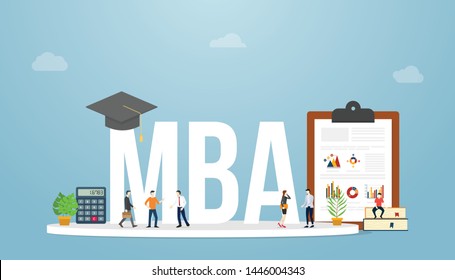 mba master of business administration business concept education degree with team people and graph and chart for with modern flat style - vector