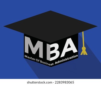 mba, master of business administration, graduate cap, isolated on white background, vector illustration 