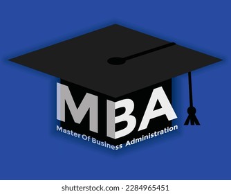 mba, master of business administration, graduate cap, isolated on white background, vector illustration 