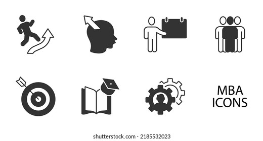 MBA - Master of Business Administration icons set . MBA - Master of Business Administration pack symbol vector elements for infographic web