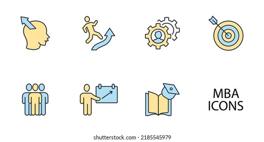 MBA - Master of Business Administration icons set . MBA - Master of Business Administration pack symbol vector elements for infographic web