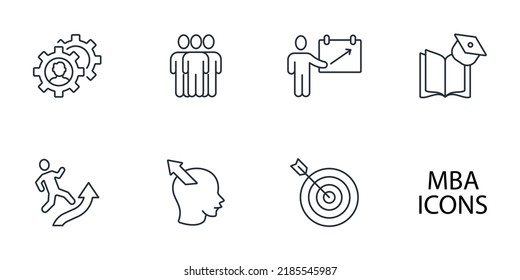 MBA - Master Of Business Administration Icons Set . MBA - Master Of Business Administration Pack Symbol Vector Elements For Infographic Web