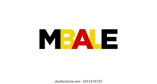 Mbale en el emblema de Uganda para prensa y web. El diseño presenta estilo geométrico, ilustración vectorial con tipografía audaz en fuente moderna. Letras gráficas de eslóganes aisladas en fondo blanco.