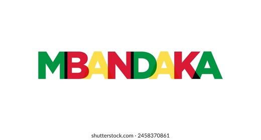Mbandaka in the Congo emblem. The design features a geometric style, vector illustration with bold typography in a modern font. The graphic slogan lettering.
