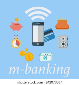 M-banking. Color Flat design style. Vector illustration.