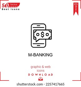 Vector de icono M-BANKING sobre fondo blanco. Iconos simples, aislados, planos, iconos, aplicaciones, logotipos, diseño de sitios web o aplicaciones móviles para la gestión de marketing empresarial,
Diseño de la interfaz de usuario UX Curso editable. EPS10