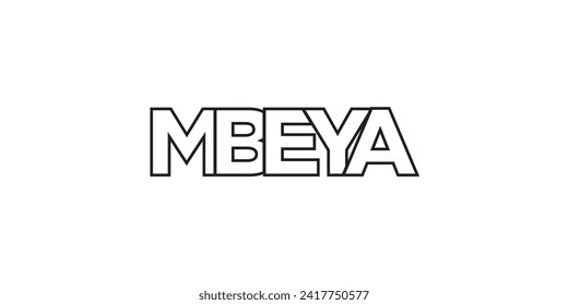 Mbeya en el emblema de Tanzania para prensa y web. El diseño presenta estilo geométrico, ilustración vectorial con tipografía audaz en fuente moderna. Letras gráficas de eslóganes aisladas en fondo blanco.