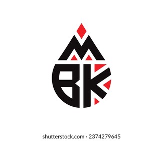 MBK letter water drop shape logo design. MBK drop logo simple design.
