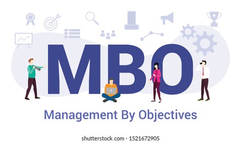 mbo management by objectives concept with big word or text and team people with modern flat style - vector