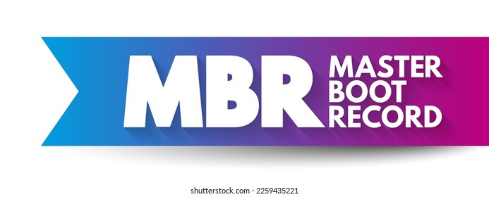 MBR Master Boot Record - information in the first sector of any hard disk that identifies how and where an operating system, acronym text concept background