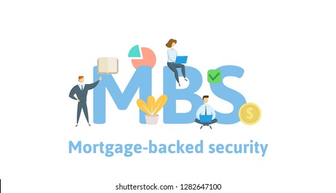 MBS, Mortgage Backed Security. Concept with keywords, letters and icons. Colored flat vector illustration. Isolated on white background.