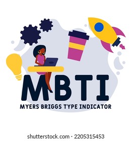 mbti - myers briggs type indicator acronym. business concept background. vector illustration concept with keywords and icons. lettering illustration with icons for web banner, flyer, landing pag