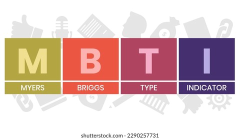 mbti - myers briggs type indicator acronym. business concept background. vector illustration concept with keywords and icons. lettering illustration with icons for web banner, flyer