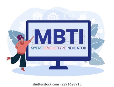 mbti - myers briggs type indicator acronym. business concept background. vector illustration concept with keywords and icons. lettering illustration with icons for web banner, flyer