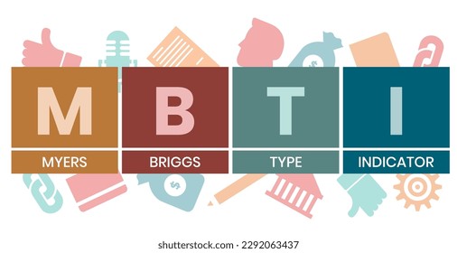 mbti - myers briggs type indicator acronym. business concept background. vector illustration concept with keywords and icons. lettering illustration with icons for web banner, flyer