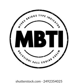 MBTI - Myers Briggs Type Indicator is a tool which is frequently used to help individuals understand their own communication preference and how they interact with others, text concept stamp