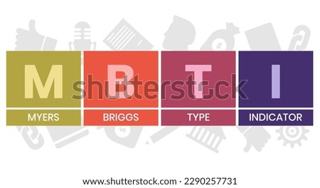 mbti - myers briggs type indicator acronym. business concept background. vector illustration concept with keywords and icons. lettering illustration with icons for web banner, flyer