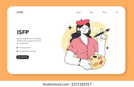 MBTI type. Character with the introverted, observant, feeling, and prospecting personality traits. Human personality psychological test. Personal and professional growth. Flat vector illustration