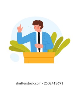 MBTI type of personality, creative extrovert speaker speaking from podium vector illustration