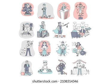 MBTI's Personality Type Set 16 Types Of Concept Art Warm Hand-painted Person Beku On A White Background