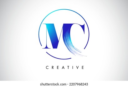 Diseño del logotipo de la carta de punteo del pincel de MC. Icono del logotipo de pintura azul con diseño de vectores de círculo elegante.
