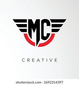 Logotipo de la letra de las alas creativas de MC con el escudo moderno - símbolo potente del negocio y de la marca	
