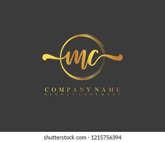 MC initial handwriting logo circle template vector