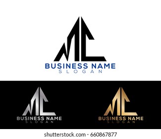 MC initial letters linked triangle shape logo
