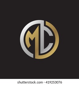 MC initial letters looping linked circle elegant logo golden silver black background