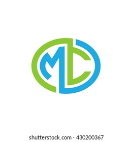 MC initial letters looping linked ellipse logo blue green