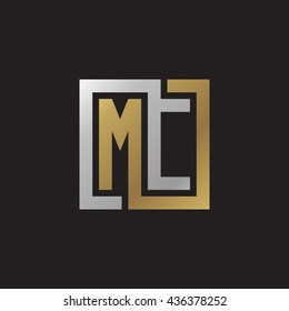 MC initial letters looping linked square elegant logo golden silver black background