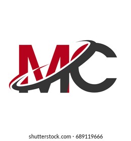 MC initial logo company name colored red and black swoosh design, isolated on white background. vector logo for business and company identity.