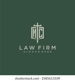 MC initial monogram for law firm with sword and shield logo image
