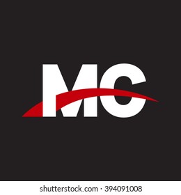MC initial overlapping swoosh letter logo white red black background