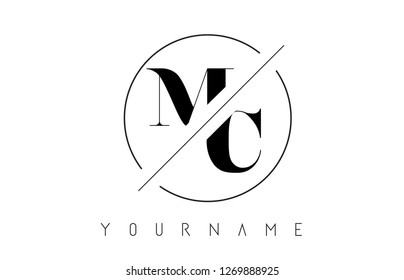 MC Letter Logo with Cutted and Intersected Design and Round Frame Vector Illustration