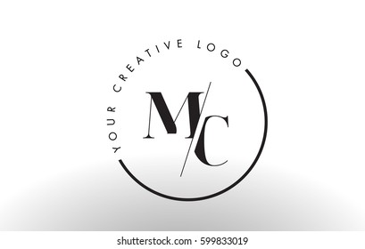 MC Letter Logo Design with Creative Intersected and Cutted Serif Font.