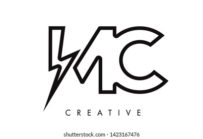 MC Letter Logo Design With Lighting Thunder Bolt. Electric Bolt Letter Logo Vector Illustration.