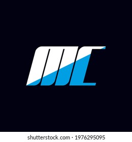 MC letter logo design on black background. MC creative initials letter logo concept. mc icon design. MC white and blue letter icon design on black background. M C