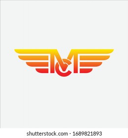 mc letter logo formed wings club motorcyle vector template