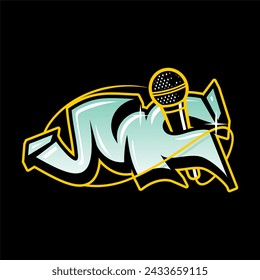 MC letter with microphone vector illustration, Design element for logo, poster, card, banner, emblem, t shirt. Vector illustration