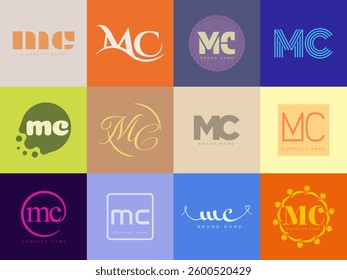 MC logo company template. Letter m and c logotype. Set different classic serif lettering and modern bold text with design elements. Initial font typography. Collection trendy business identity.